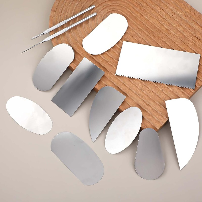 12 Pcs Steel Pottery Tools Clay Ribs Stainless Serrated Scraper Feather Texture Detail Tools Sculpture Cutter Crafts Tool Kit