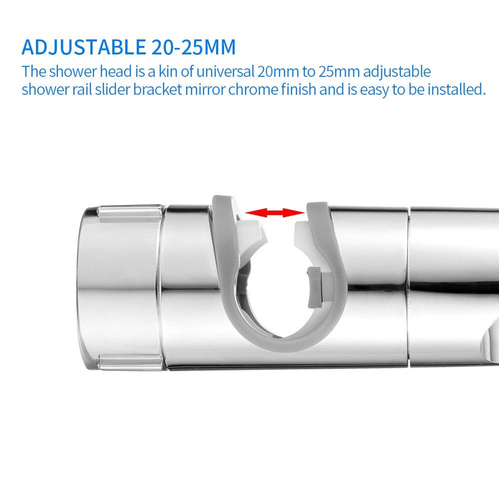 Justerbar håndbruserholder hovedbeslag 20-25mm til glidebjælke glidebøjle badeværelse abs forkromet