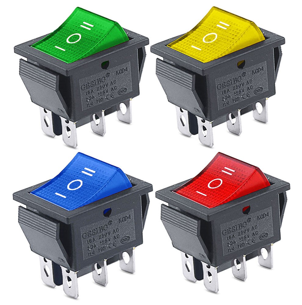 GUMMMY KCD4 Black Rocker Switch – ON-Off-ON 3 Position 6 Pins, 16A 250VAC / 20A 125VAC, Arrow Reset