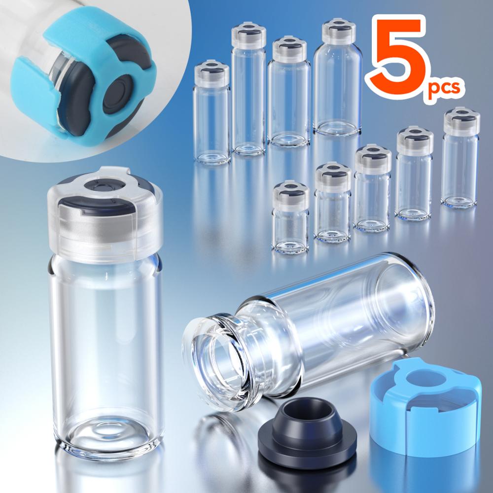 Mini botella de cristal de penicilina con tapón de goma y cierre anticizalla, frascos de vidrio de 3ml, 5ml, 7ml,10ml, 15ml, 20ml,25ml,30ml