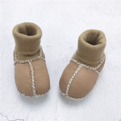 Chaussures bébé bottes nourrissons chaussures d'hiver chaudes fourrure laine filles chaussons bébé peau de mouton chaussures bébé garçon: Kaki / 1