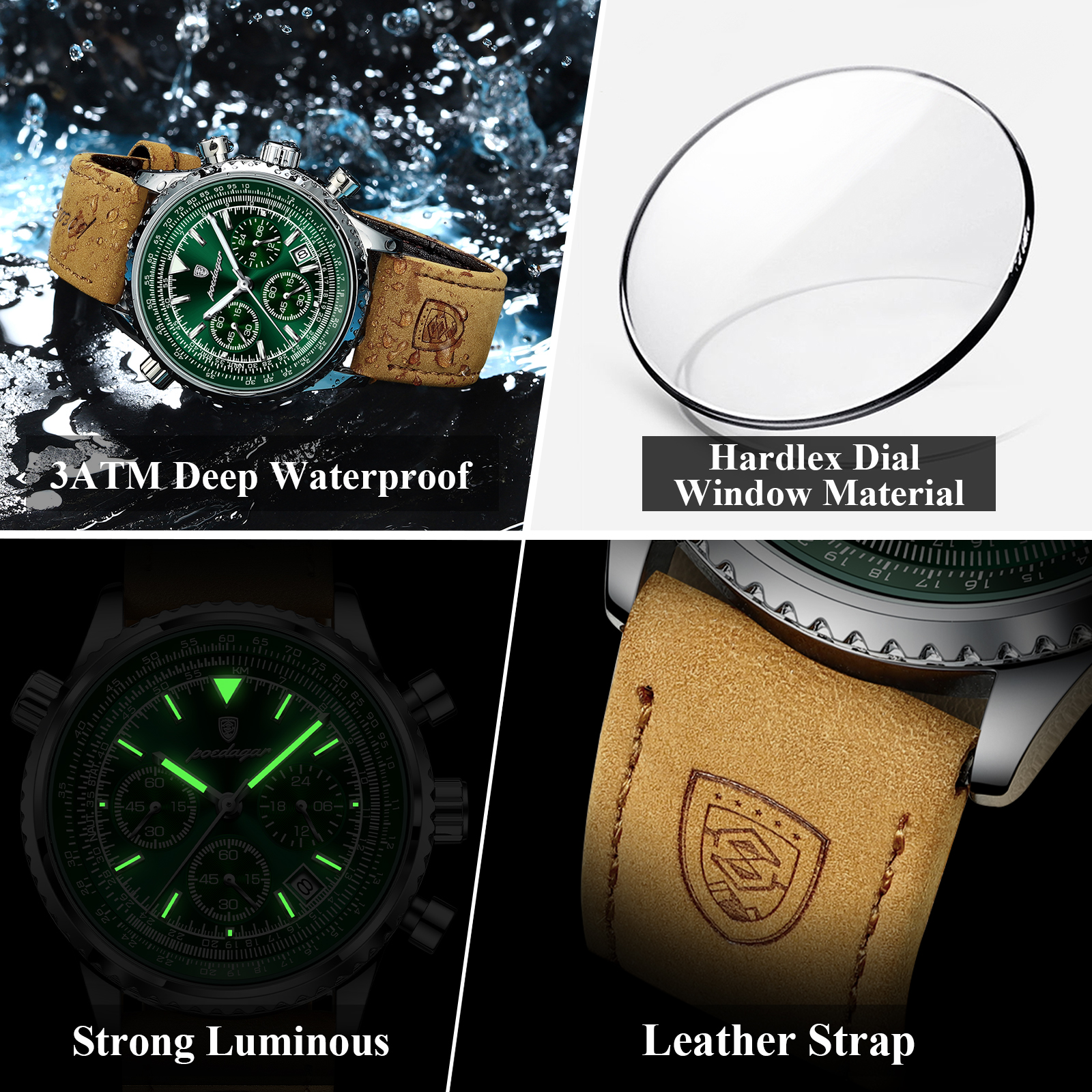 POEDAGAR oben Luxus Männer Uhr Wasserdicht Leucht Datum Chronograph Sport Mann Armbanduhr Leder herren Quarz Uhren Männlich Reloj