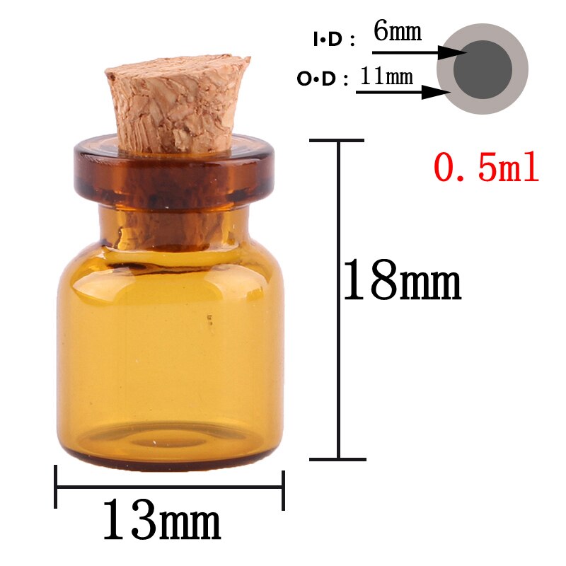 50 Stuks 0.5Ml Amber Mini Glazen Flessen Leuke Flessen Met Kurk Tiny Jar Flesjes Diy Craft