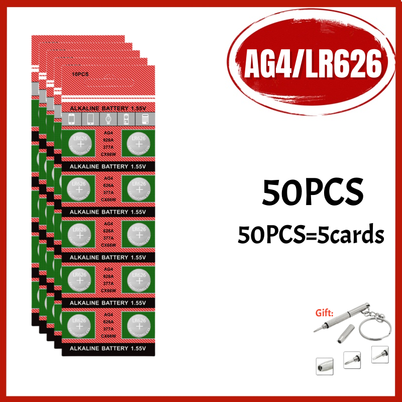 10-200 Stücke AG4/LR626 1,5 V Knopfbatterien SR626SW 377 377A 376 LR66 177 Münzen Zelle Alkaline Batterie für Uhren Spielzeug Kein Mercury: Gold