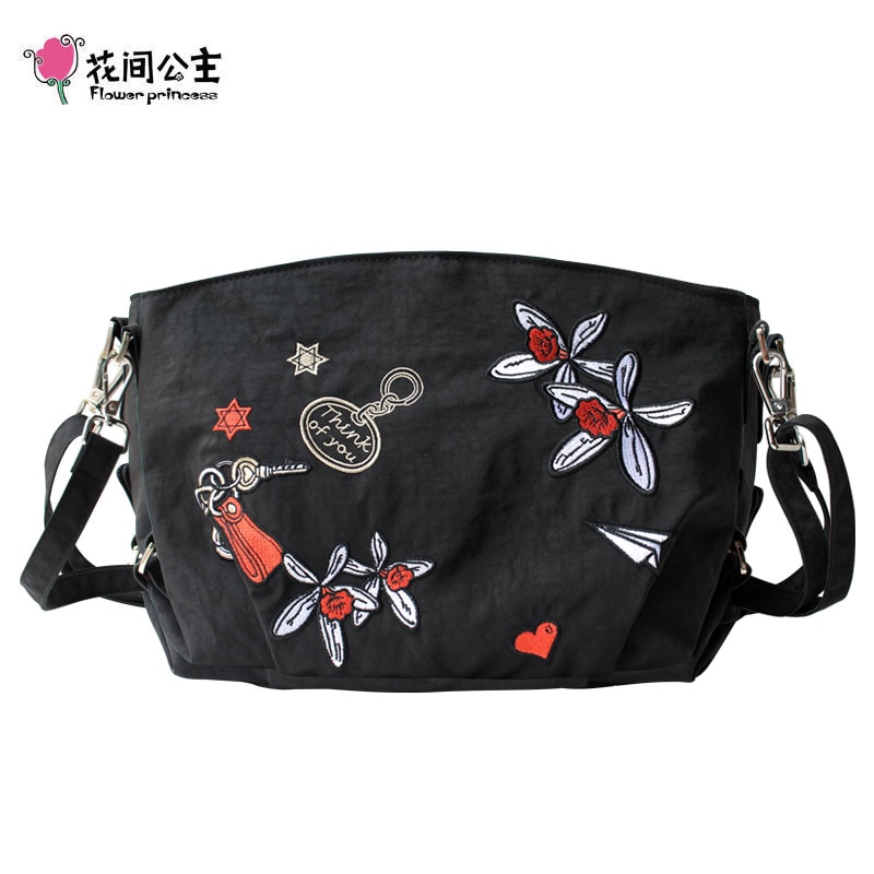 Blomst prinsesse vandtæt nylon broderi blomst crossbody taske kvinder messenger tasker teenage piger bolsos mujer bolsa feminina