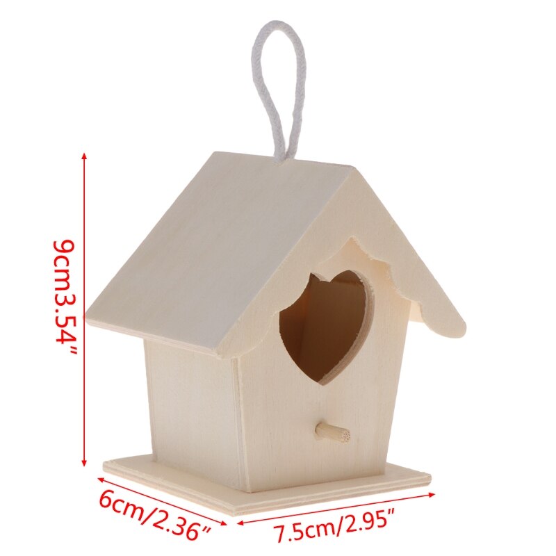 Bird Nest Natural Wood House DIY Heart Shaped Parrot Parakeet Hanging