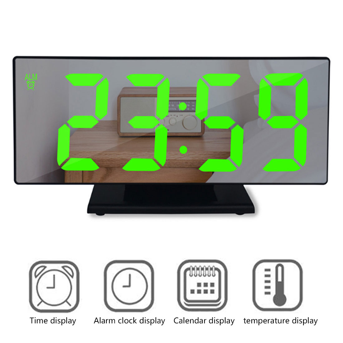 Led spejl vækkeur digital snooze bord ur vågne op lys elektronisk stor tid temperatur display boligindretning ur