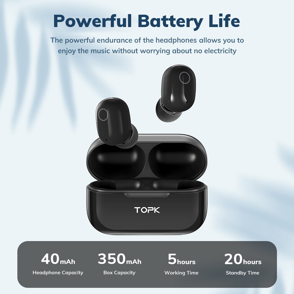 TOPK T12 TWS Bluetooth écouteurs 5.0 sans fil casque tactile contrôle vrai sans fil écouteurs dans l'oreille casque stéréo