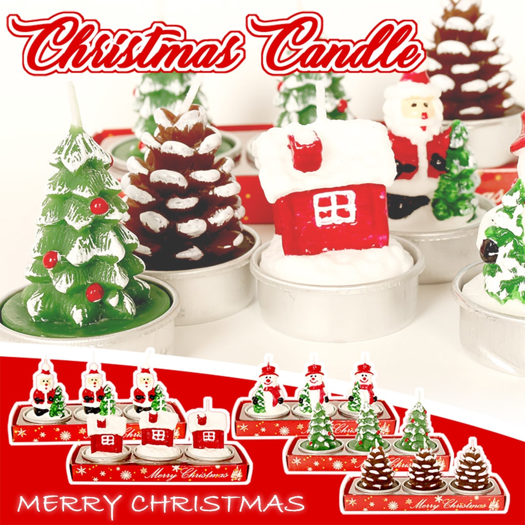 3 Stks/set Kerst Kaarsen Santa Huis Sneeuwpop Kerstboom Paraffine Kaarsen Bruiloft Kaarsen Decor Licht # St