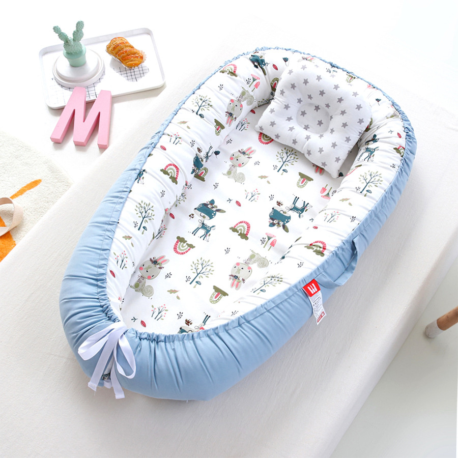 Baby Cradle Baby Cradle Newborn Mattress for Crib &amp; Bassinet Soft Multi Function for Thanksgiving: Sky Blue Deer cotton