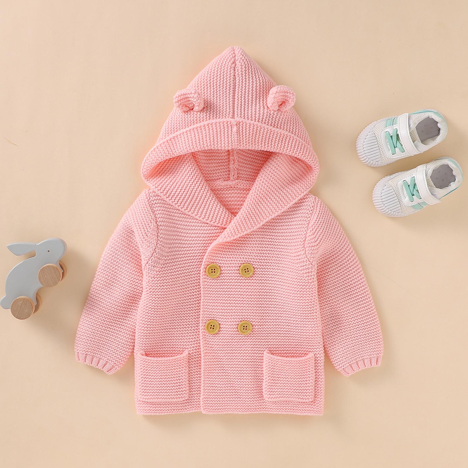 Peuter Baby Jongens Meisjes Jas Oren Capuchon Gebreide Tops Warme Jas Kids Jassen Baby Kleding Voor Pasgeborenen Hooded Bovenkleding Jas