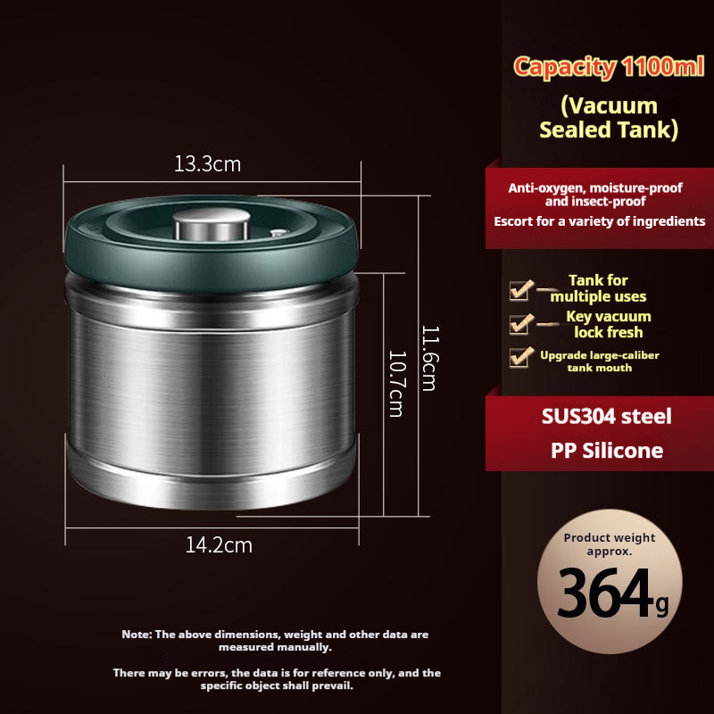 304 Stainless Steel Vacuum Food Grade Coffee Bean Sealed Jar Storage Containers for Grain, Snack, Sugar, Tea Kitchen Items: light green