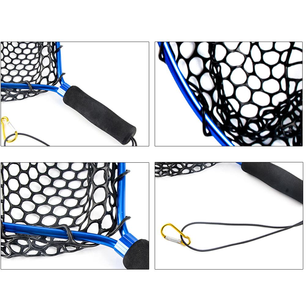 48x30CM Fishing Hand Net Foldable Fly Fishing Brail Blue Soft Rubber Landing Net Fishing Tackle Accessories