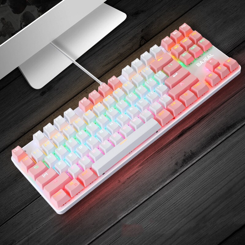 Gaming Mechanical Keyboard 87 keys Game Anti-ghosting Blue Switch Color Backlit Wired Keyboard For pro Gamer Laptop PC: white Pink