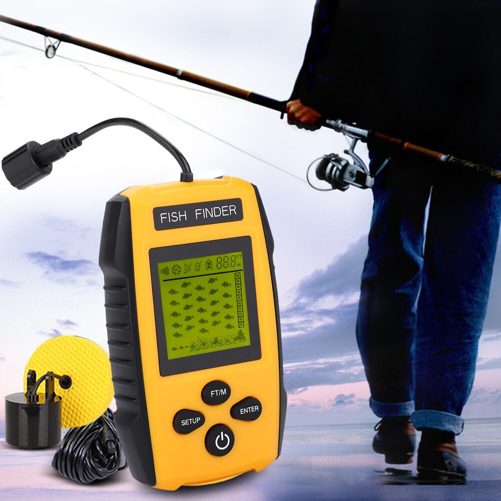 Portable 100M LCD Fish Finder with Sonar Sensor Fishing Accessory with a neck strap