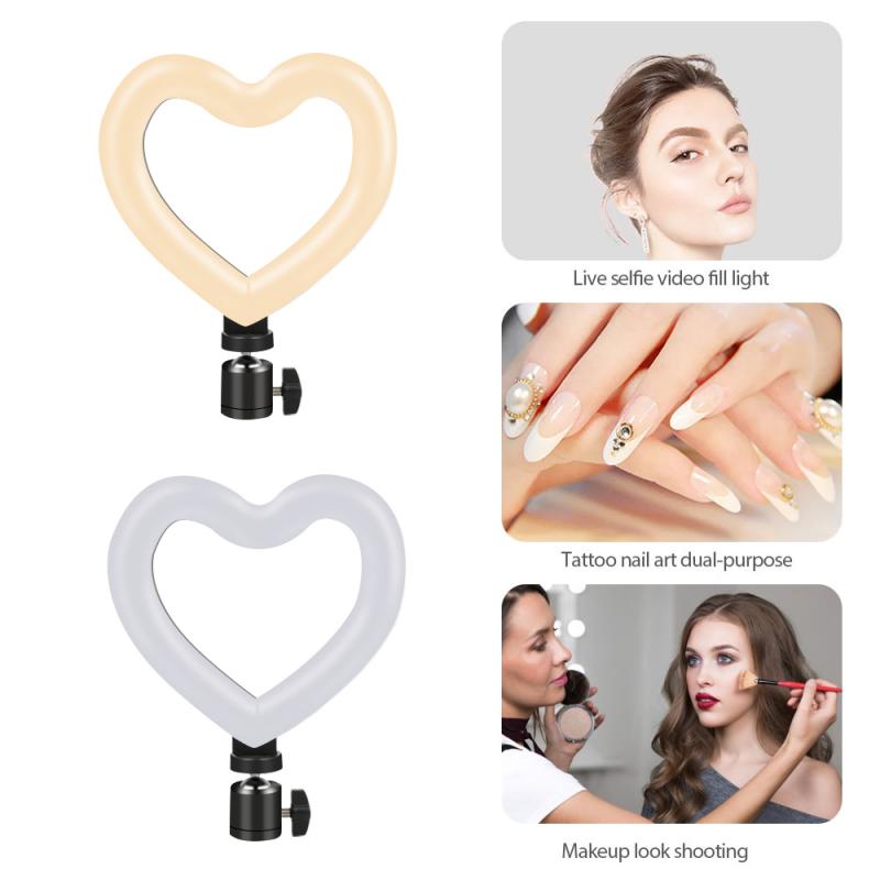 Niedliche dreifarbige füllleuchte, 6 cm große, herzförmige, dimmbare led-lampe (kalt/warm), 5v/8w zubehörteile für make-up, fotografie, video und live-übertragung