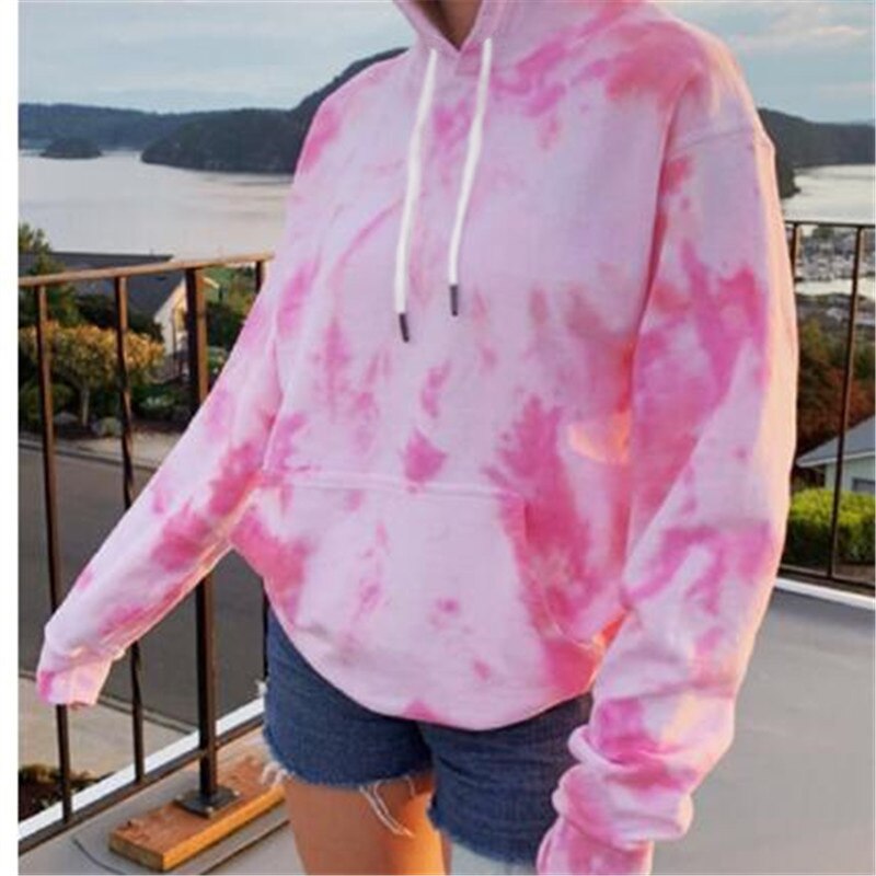 Neue Herbst Sport Casual Sweatshirts Mit Kapuze Oberbekleidung Frauen Lange Hülse Tie Dye Drucken Lose Hip Hop Hoodies Streetwear