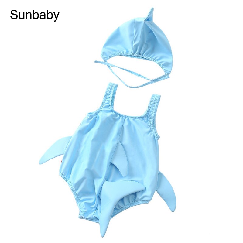 SUNbaby baby swimwear cute shark cartoon 2pcs Sleeveless swimwear kids One Pieces for 0-3 year S0303