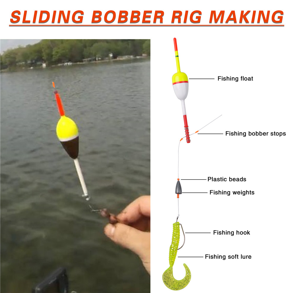 150 pièces Bobber arrêts Slip Bobber Stop Bobber bouchons pour ligne de pêche avec perles de pêche matériel de pêche en eau salée/eau douce