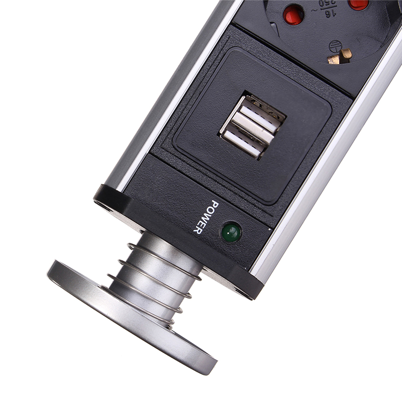 EU Plug 3/4/5/6 Desktop Hidden Socket Pull-out Lift Socket Electrical Socket Accessories 2 charge USB Aluminum Shelf
