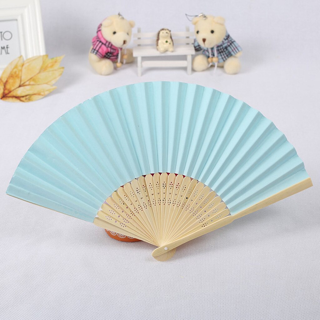 Vouwen Fan Papier Patroon Folding Dance Wedding Party Lace Silk Folding Handheld Effen Kleur Fan # w3: D