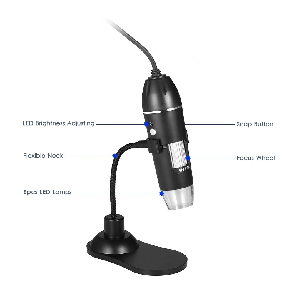 Hohe Quanlity Elektronische Mikroskop 1000X Digitale Usb-schnittstelle Elektronische Mikroskop Lupe 8 LEDs + Halterung Stehen