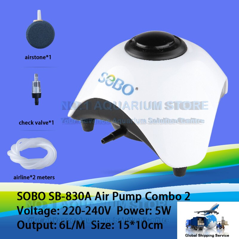 SOBO Silent Aquarium Air Pump Oxygen Pond Aerator Water Fish Tank SB-830A SB-860A 5W/10W Authorized Dealer: SB-830A COMBO TWO / AU Plud Adapter