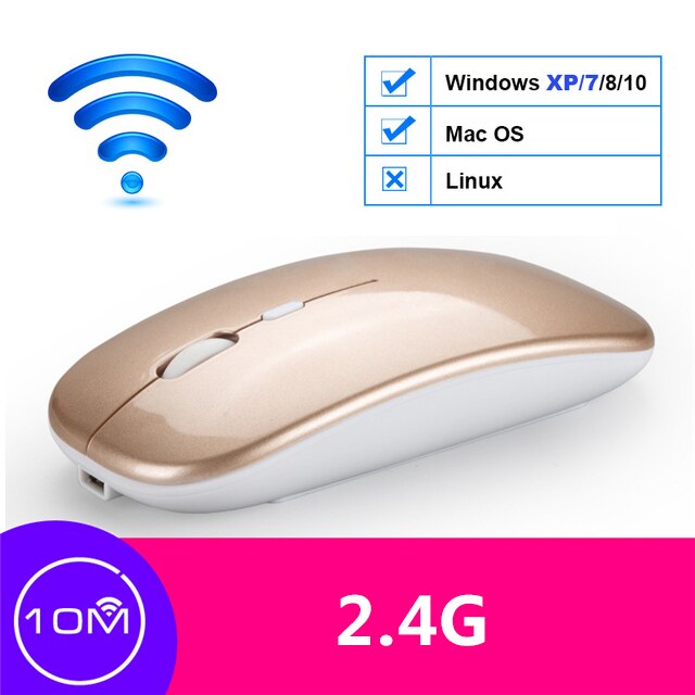 Draadloze Muis Oplaadbare Bluetooth Mouse Geruisloze Mause Wifi Muizen Usb Muizen Voor Pc Desktop Laptop Accessoires Ergonomische Muis: Wireless Gold