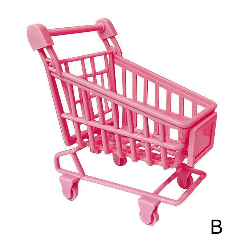 1 stk mini pink indkøbsvogn børn foregive desktop legetøjsvogn simulering shopping dekoration børn hånd ca  i4 j 8: Lyserød plast