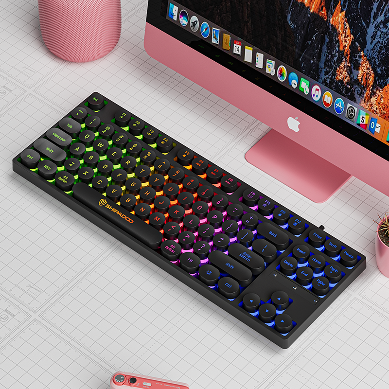 Komputerowe klawiatury przewodowe 87 klawiszy punk Keycap Ciche pisanie Podświetlana RGB biurowa multimedialna klawiatura robić gier dla okna laptop PC prochowiec: czarny
