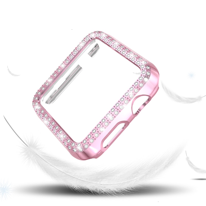 Diamantfodral för apple watch 5 44mm 40mm iwatch series 4 skärmskyddsfodral pc klockfodral för apple watch 3 fodral 38mm 42mm: Rosa / 38mm