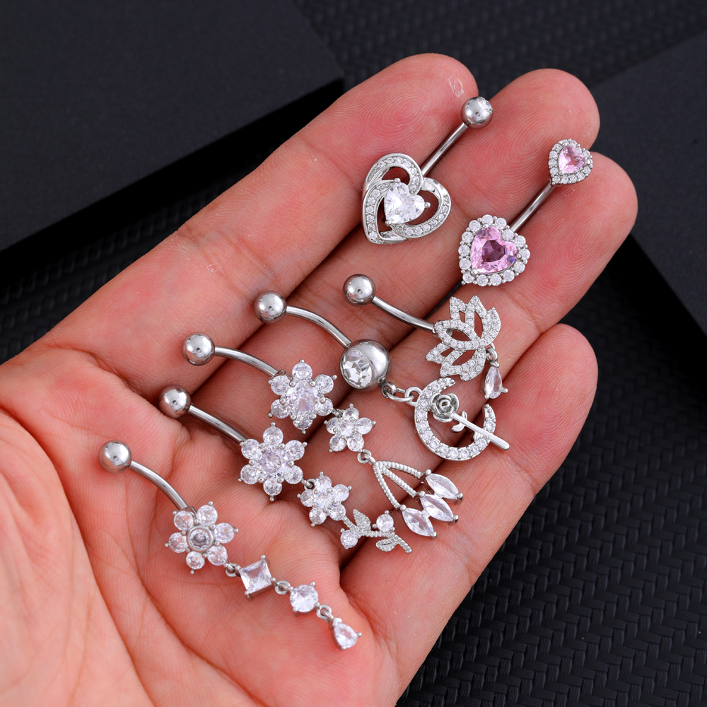 14G Hart Bloemvormige Navel Piercing Ornament Water Navelpiercing Hanger Buik Nombril Piercing Vrouwen Sieraden