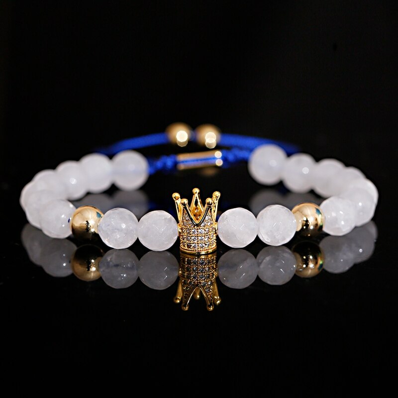 Weiß Kristall Perlen CZ Krone & Königin Paar Schmuck Männer Handgemachte Charme Makramee Armbinde: stil 3