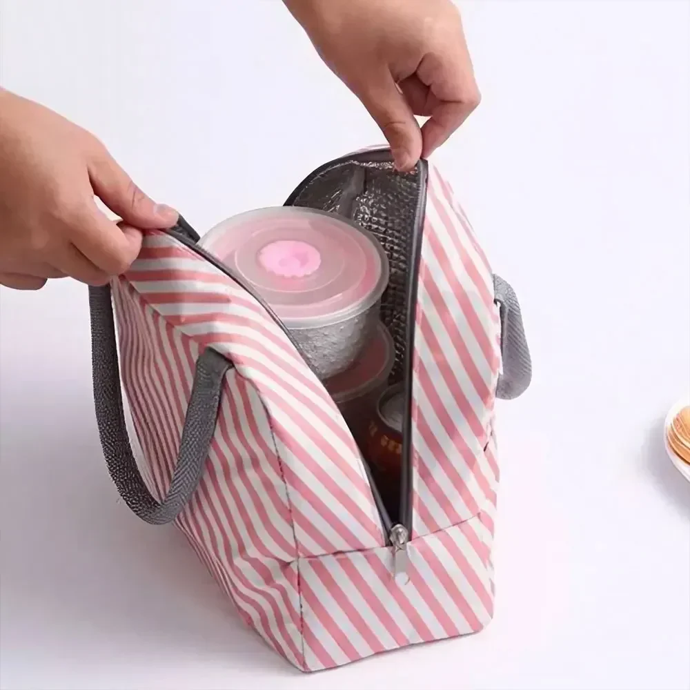 Functional Pattern Cooler Lunch Box Portable Insulated Canvas Lunch Bag Thermal Food Picnic Bag for Women Kids