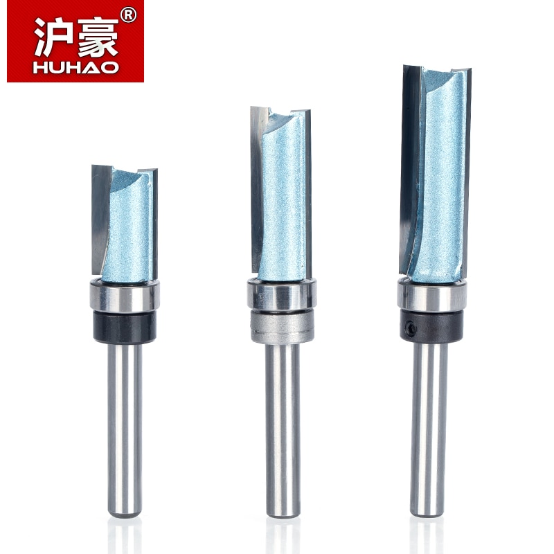 HUHAO 12.7 to 38mm Shank Flush Trim Router Bit Straight Bit Tungsten Woodworking Milling Cutter Tool
