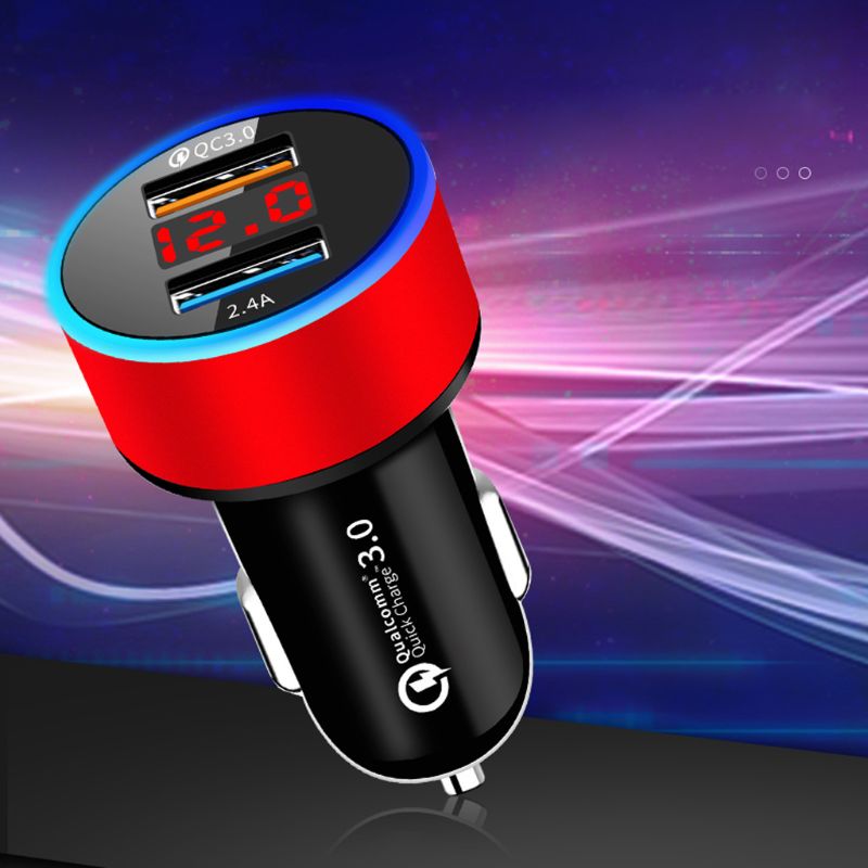 Cargador rápido para coche, voltímetro Digital LED de 12V/24V, doble puerto, QC 3,0, USB, para teléfono móvil, tableta, GPS