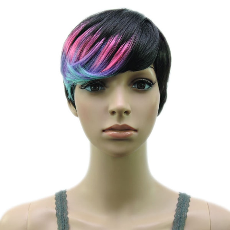 Hairjoy synteettiset hiukset muti väri otsatukka korkean lämpötilan kuitu nainen lyhyt peruukki 18 väriä saatavilla
