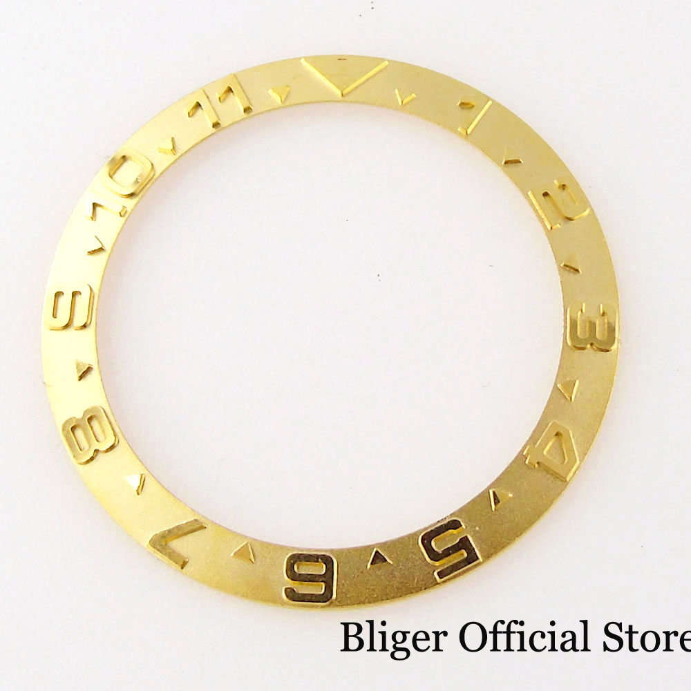 12 Hours 38mm*30.5mm Watch Bezel Insert Ceramic Alloy Steel Ring Slope Rose Gold Black Coffee Blue Green fit GMT SUB NH35A Watch: steel gold