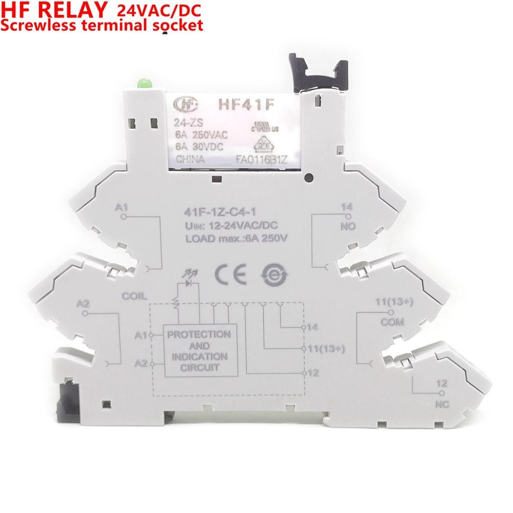 41f-1z-c2-1 hf41f 24-zs 12-zs 5v 12v 24v 230v 6a 1co slim/ssr reläfäste på skruvhylsa med led wafer-relä: 24v 1co 6a skruvlös