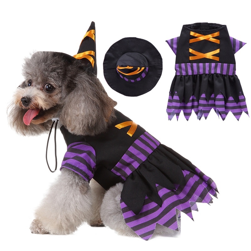 Grappige Hond Kleding Halloween Kostuum Puppy Jas En Hoed Gestreepte Wizard Outfits Set Voor Kleine Middelgrote Honden Huisdieren Kleding Hond sets