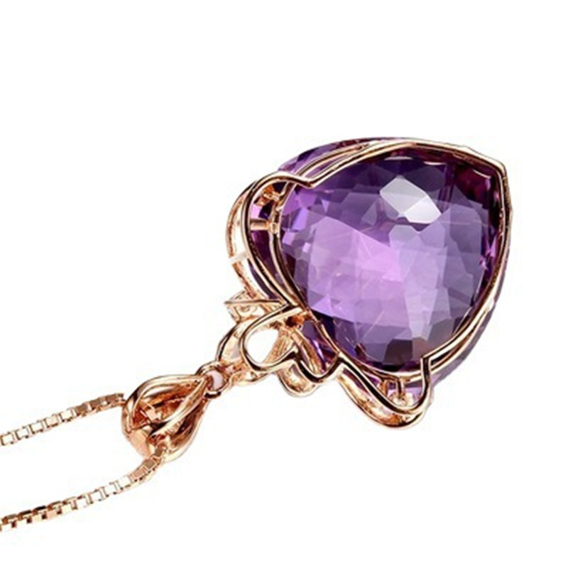 Pingente de ametista de coração banhado a ouro 18K banhado a pedra preciosa colorida colar de diamante roxo natural joias da moda