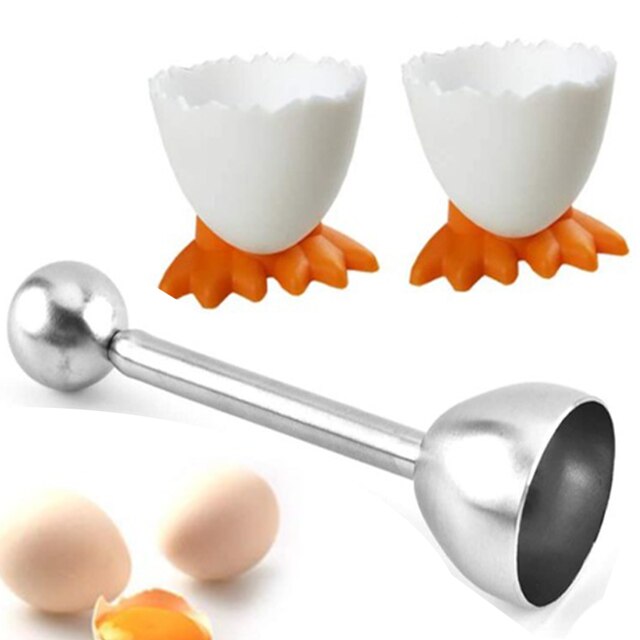 Egg Holder Cute Egg Cup Holder Egg Opener Separator Kitchen Tools Accessories Kitchen Supplies Boiled Eggs Container: 1 Opener 2 Egg Cups