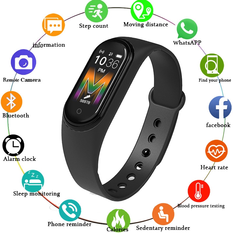 Kleur Screen M5 Smart Band Hartslagmeter Fitness Activiteit Tracker Smart Armband Polsbandje Horloge Band Voor Mannen Vrouwen Kinderen