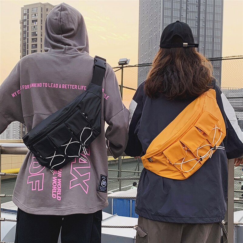Marca original grande-capacidade saco de peito de rua personalidade trabalho feito com ferramentas saco de função casal tendência japonesa saco de desporto saco do mensageiro