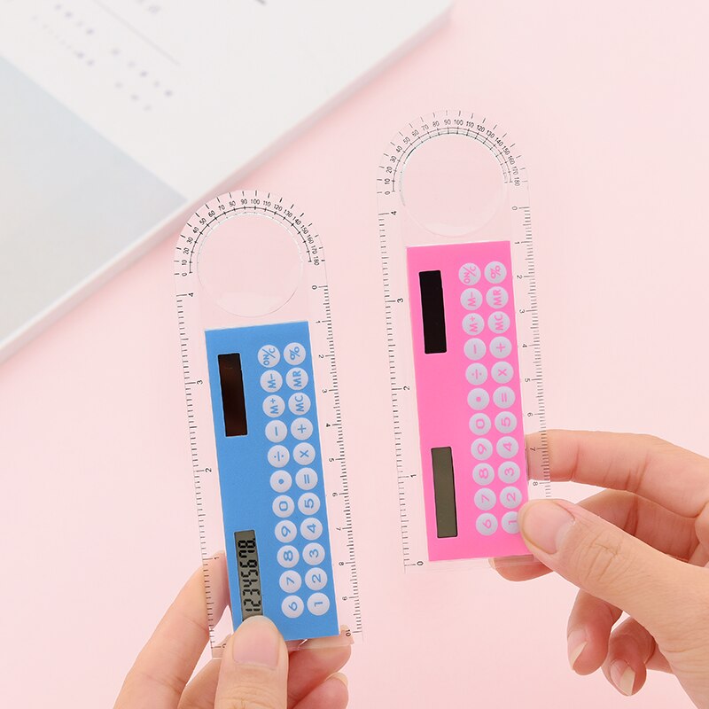 Mini regla aritmética 3 en 1 con calculadora de energía Solar y función de lupa papelería escolar herramienta de medición de dibujo