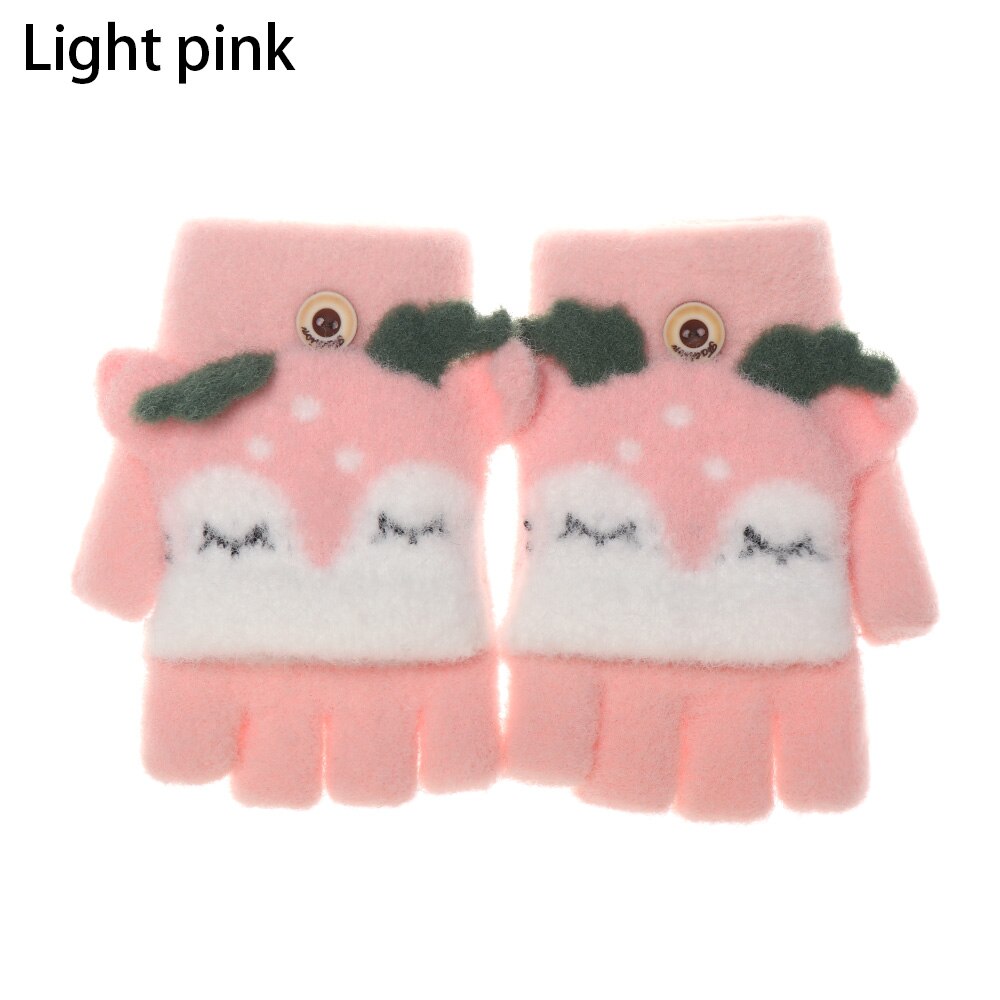 Baby Winter Gloves Girl Boy Knitted Half Finger Flip Cover Mittens 0-6 Years Thick Velvet Children Warm Cartoon Gloves: light pink