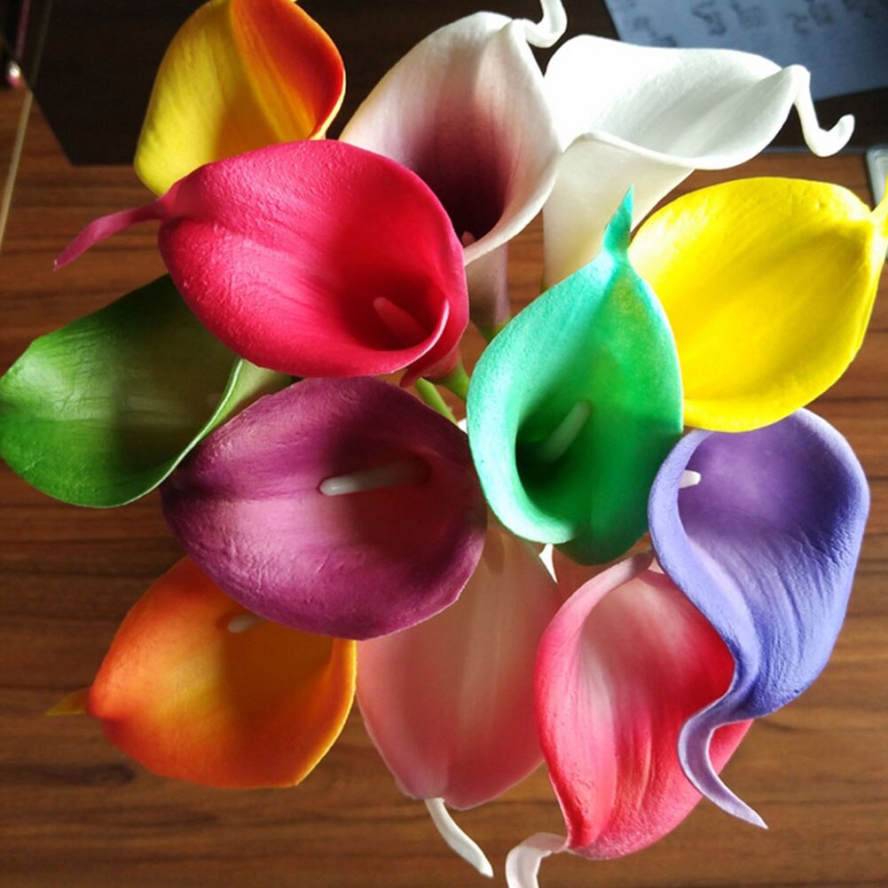 10Pcs Kunstmatige Calla Lelie Bos Latex Real Touch Nep Bloem Tuin Bridal Wedding Tafel Home Decor Boeket