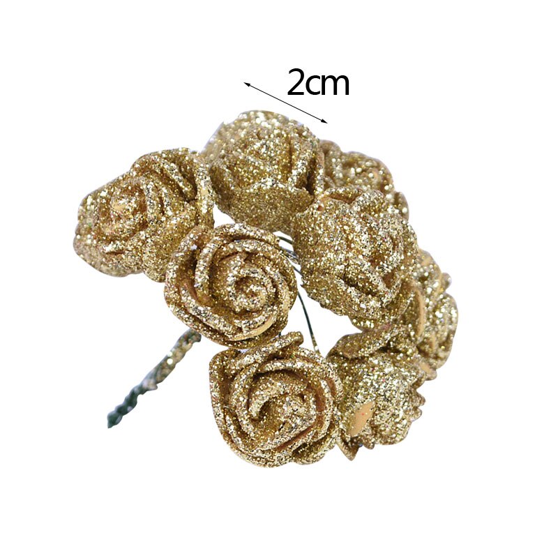 36 stk 2cm skinnende glitter skum rose kunstig blomst dekorativ buket krans bryllupsfest dekoration