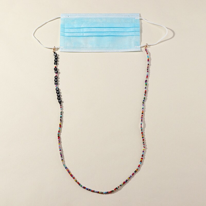 Farverige perler tegneserie bogstaver maske kæde halskæde til kvinder multifunktion anti-mistet rem lanyard briller kæde smykker: 3