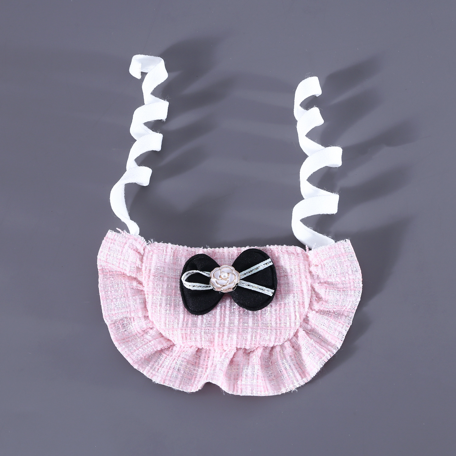 Chapeau en laine avec nœud papillon pour animaux de compagnie, bavoir en dentelle, ensemble d'accessoires pour chat et chien, bandana pour chien, accessoires pour animaux de compagnie: Black